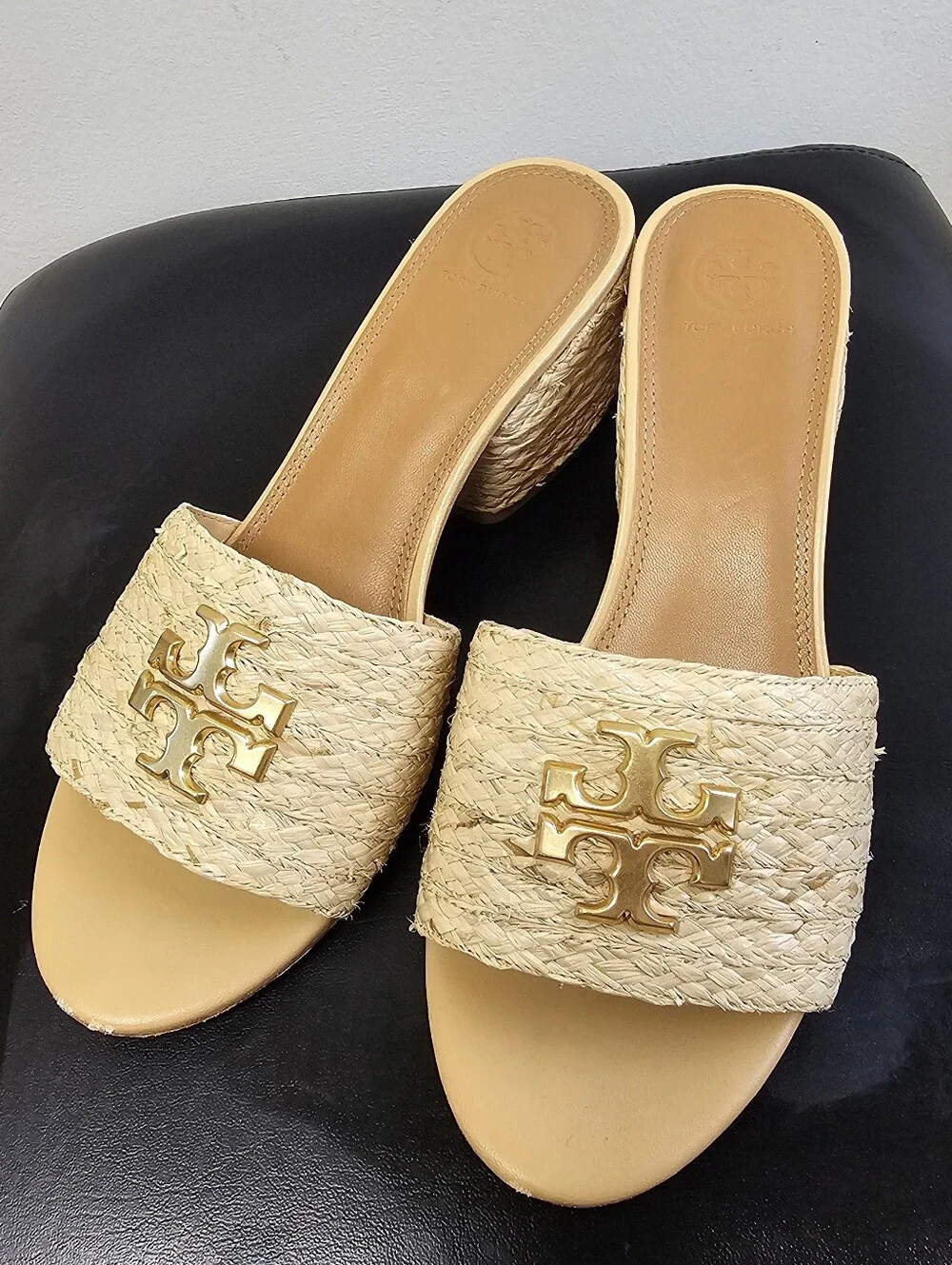 Tory Burch Everly Raffia Block Sandal Slides - Size 9.5